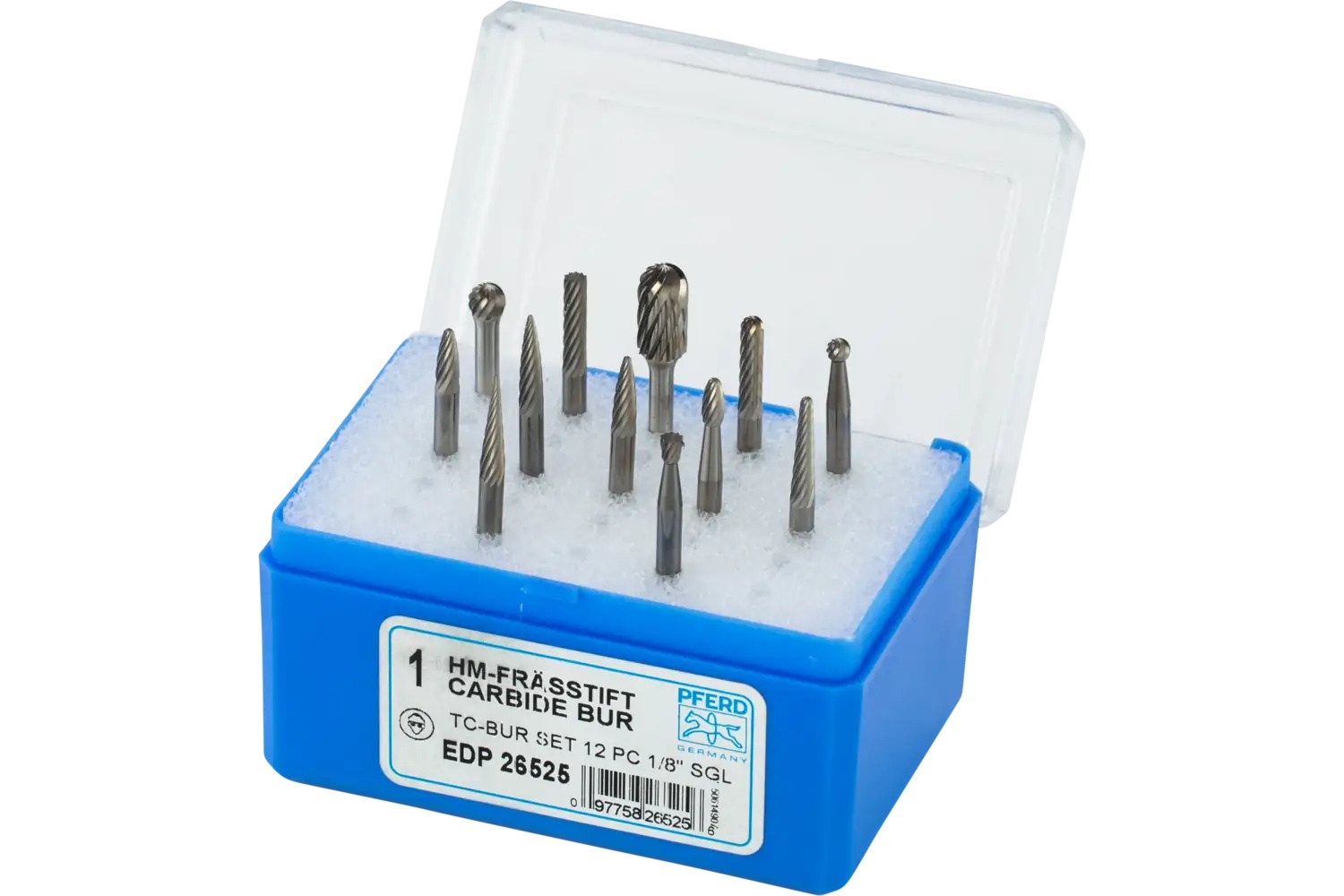 Picture of Pferd Carbide Bur Set 12 Piece Single Cut 1/8" Shank Plastic Case